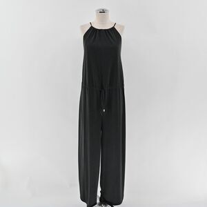 GOTTEX Jumpsuit Womens Sz L Dark Gray Wide‎ Leg Sleeveless Athleisure Drawstring